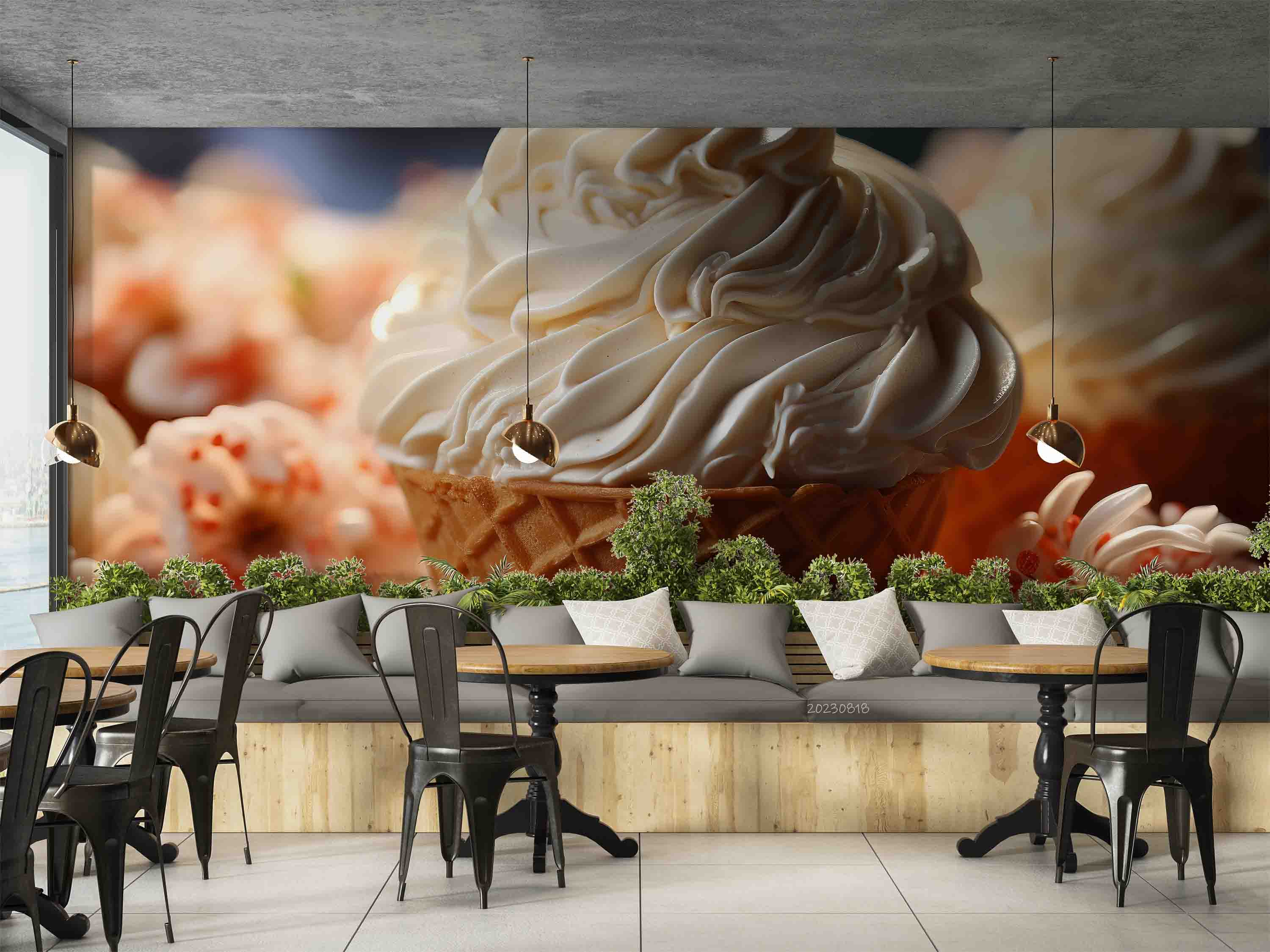 3D Ice Cream Cone Floral Wall Mural Wallpaper YXL 2281