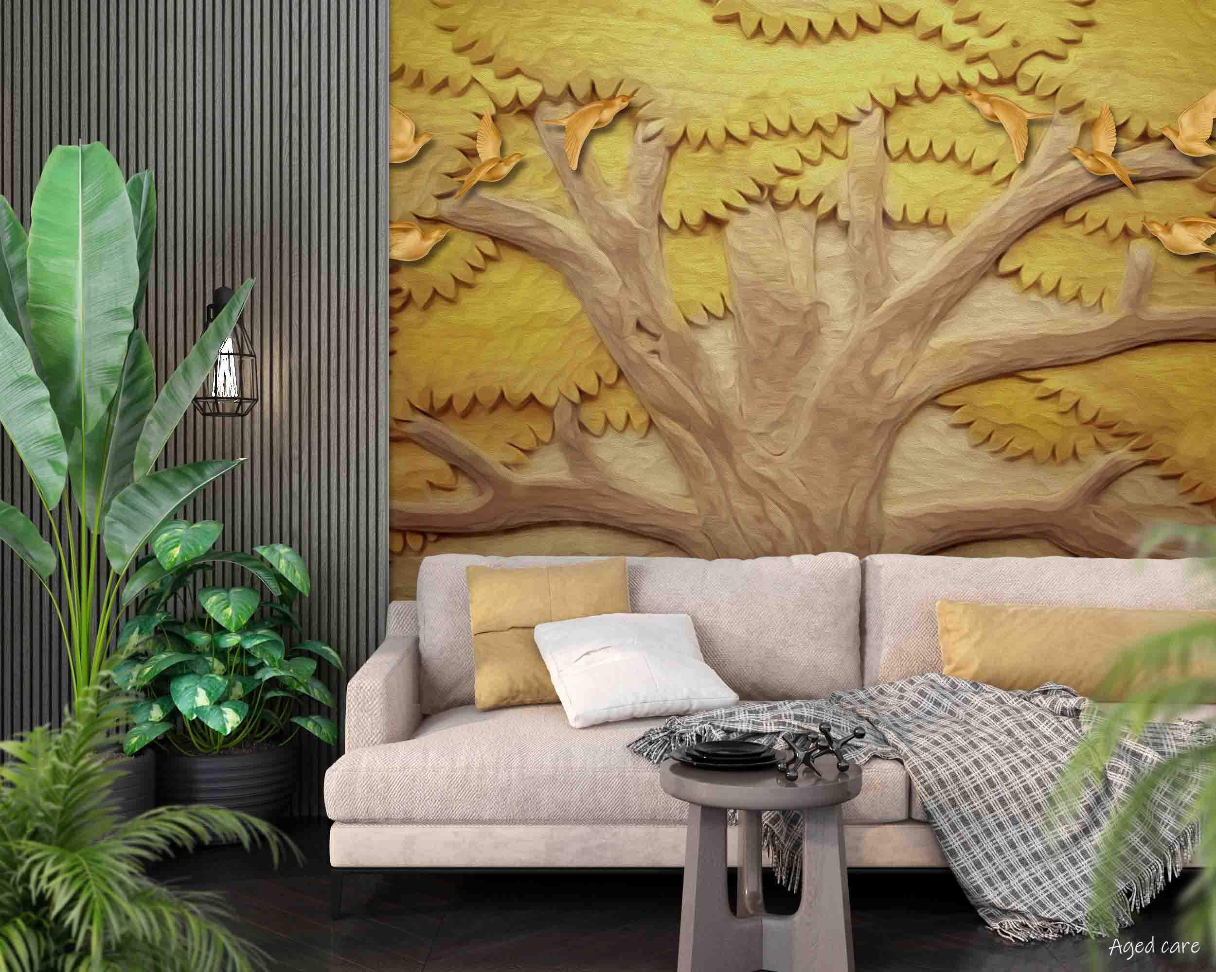 3D Aged Care Retirement Home Gerocomium Rest Home Embossed Tree Wall Mural Wallpaper 24
