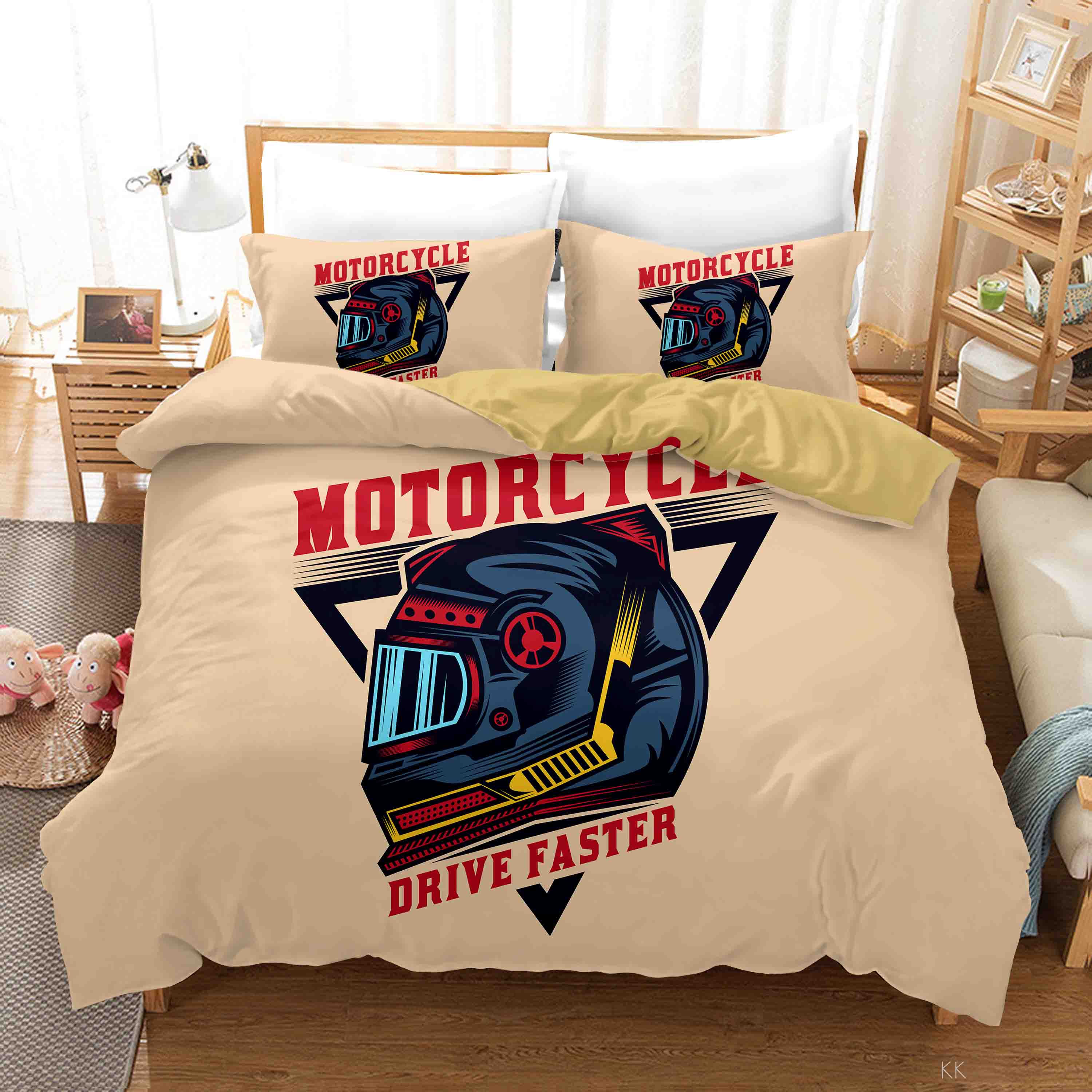 3D Helmet Letter Pink Quilt Cover Set Bedding Set Duvet Cover Pillowcase 462