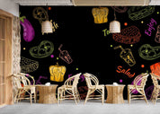 3D Hamburger Pizza Chips Black Green Pepper Wall Mural Wallpaper YXL 302