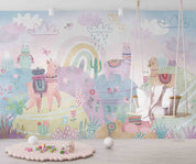 3D Flower Alpaca Mountain Rain Cloud Cactus Wall Mural Wallpaper YXL 407