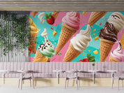 3D Ice Cream Strawberry Blue Wall Mural Wallpaper YXL 2336