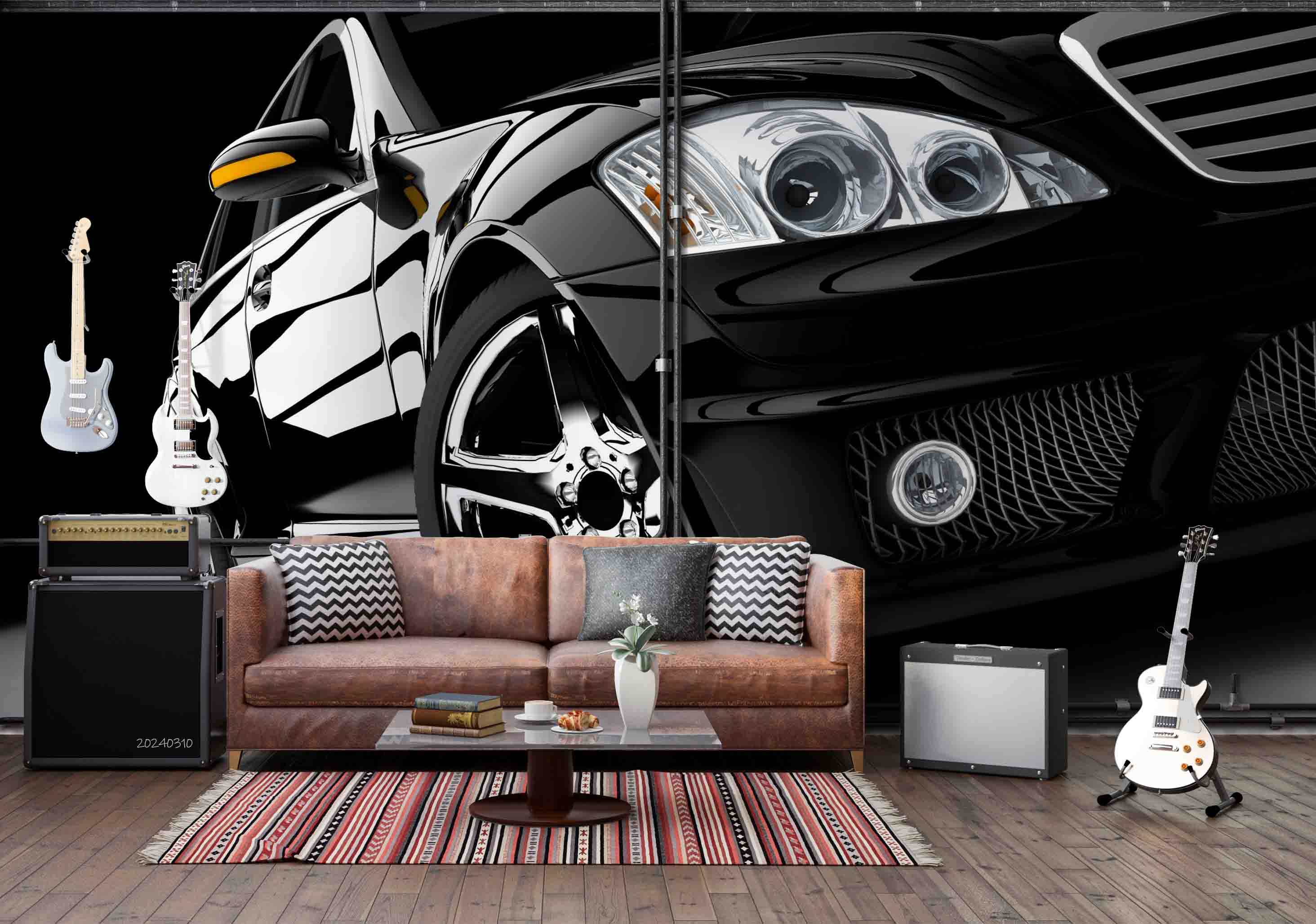 3D Black Sports Car Wallpaper Wall Mural Wall Decor Wall Art Wall Sticker Remoable Wallpaper