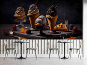 3D Ice Cream Black Cup Spoon Wall Mural Wallpaper YXL 2293