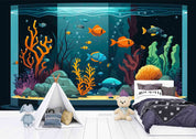 3D Animal Fish Tank Fish Coral Bubble Stone Wall Mural Wallpaper YXL 17