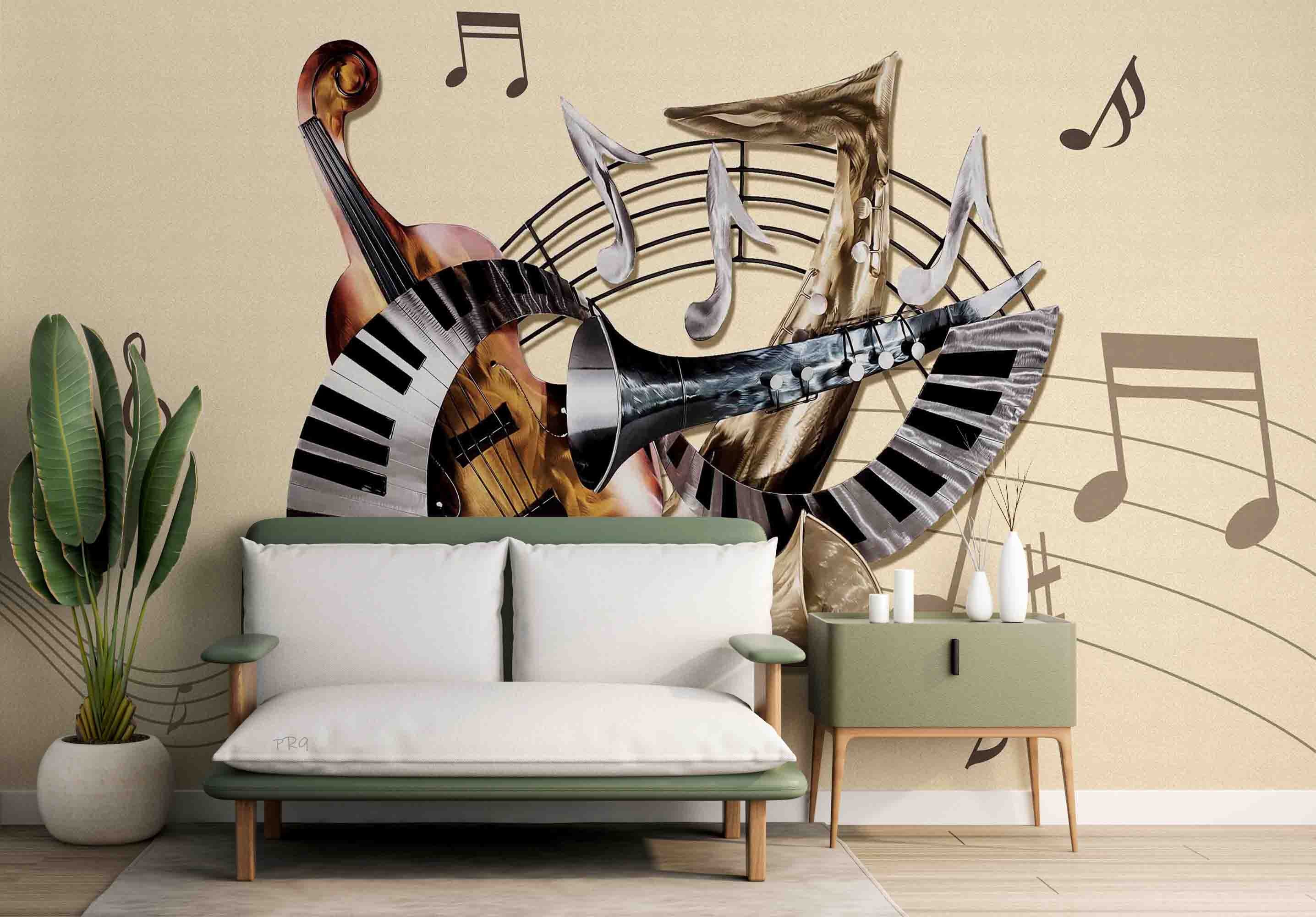 3D Vintage Instrument Stave Musical Note Wall Mural Wallpaper GD 4669- Jess Art Decoration