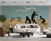 3D Museum Figure Silhouette minimal museum figure silhouette wall mural wallpaper for office - view 3
