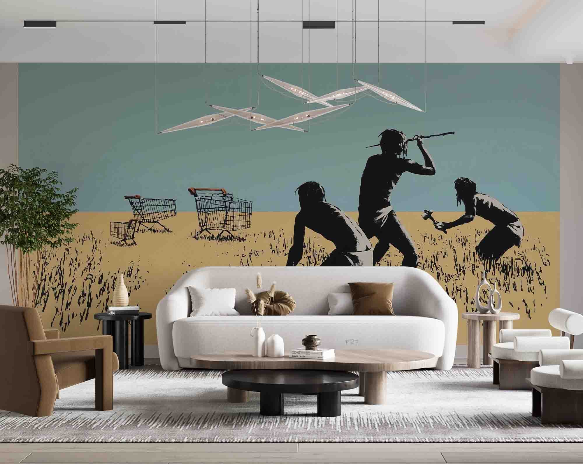 3D Museum Figure Silhouette minimal museum figure silhouette wall mural wallpaper for office - view 3