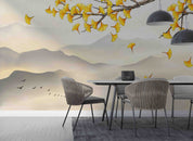 3D Autumn Mountain Branch Yellow Ginkgo Leaf Wall Mural Wallpaper GD 4434- Jess Art Decoration