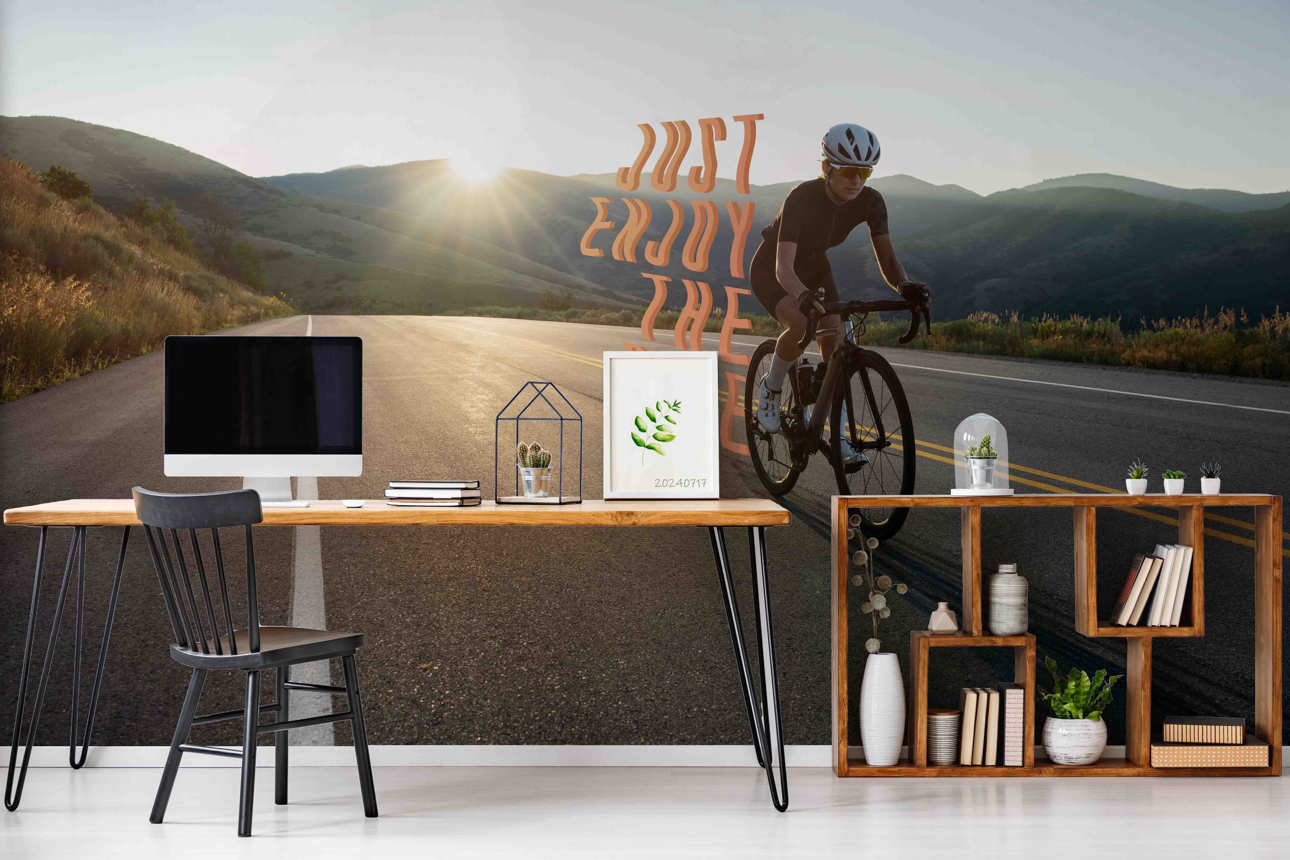3D Mountain Sunlight Road Cycling Sky Wall Mural Wallpaper YXL 69