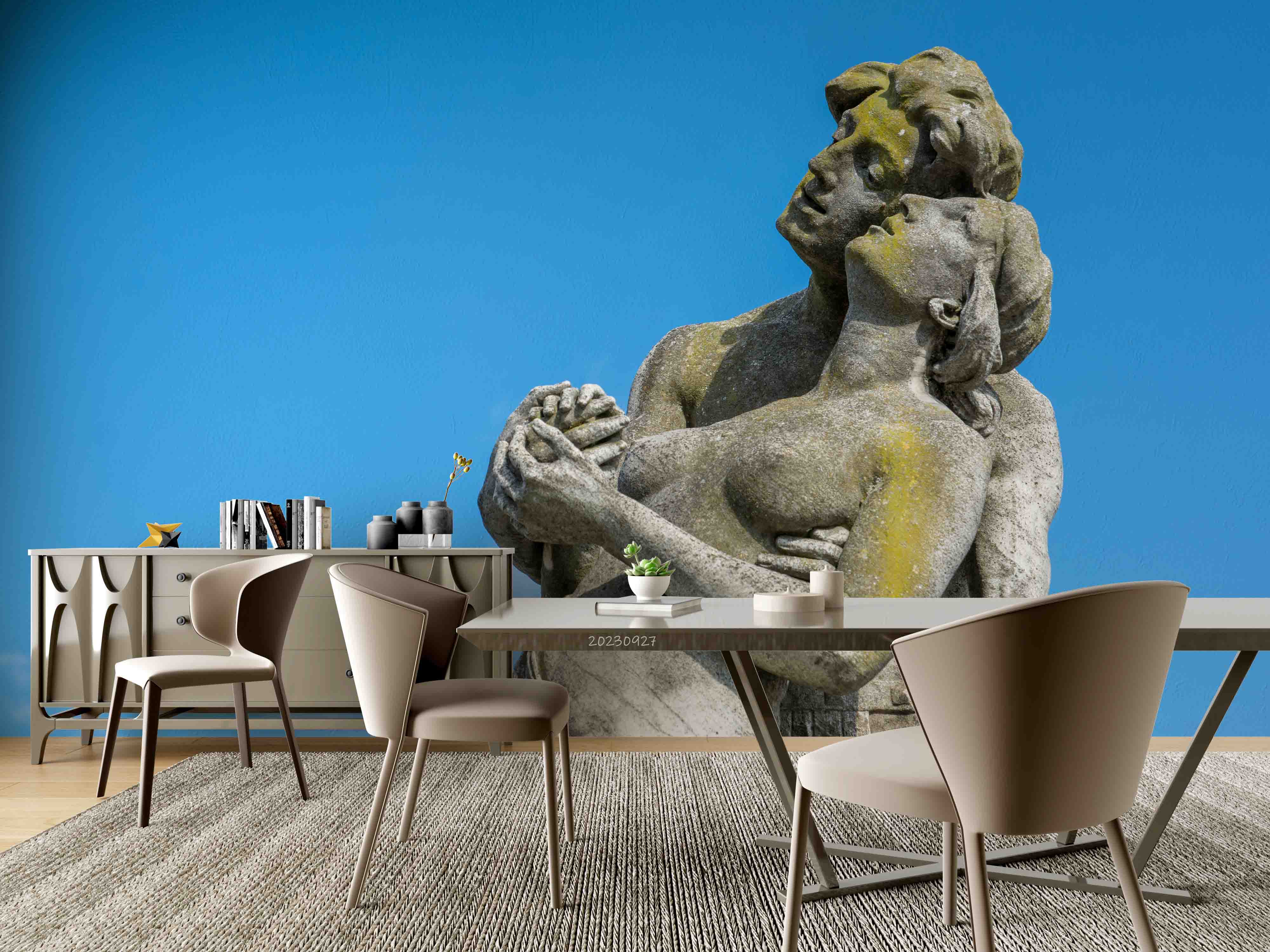 3D Sculpture Woman Man Bluesky Wall Mural Wallpaper YXL 2436