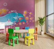 3D Childcare Nursery School Cartoon Kids Whale Wall Mural Wallpaper JN