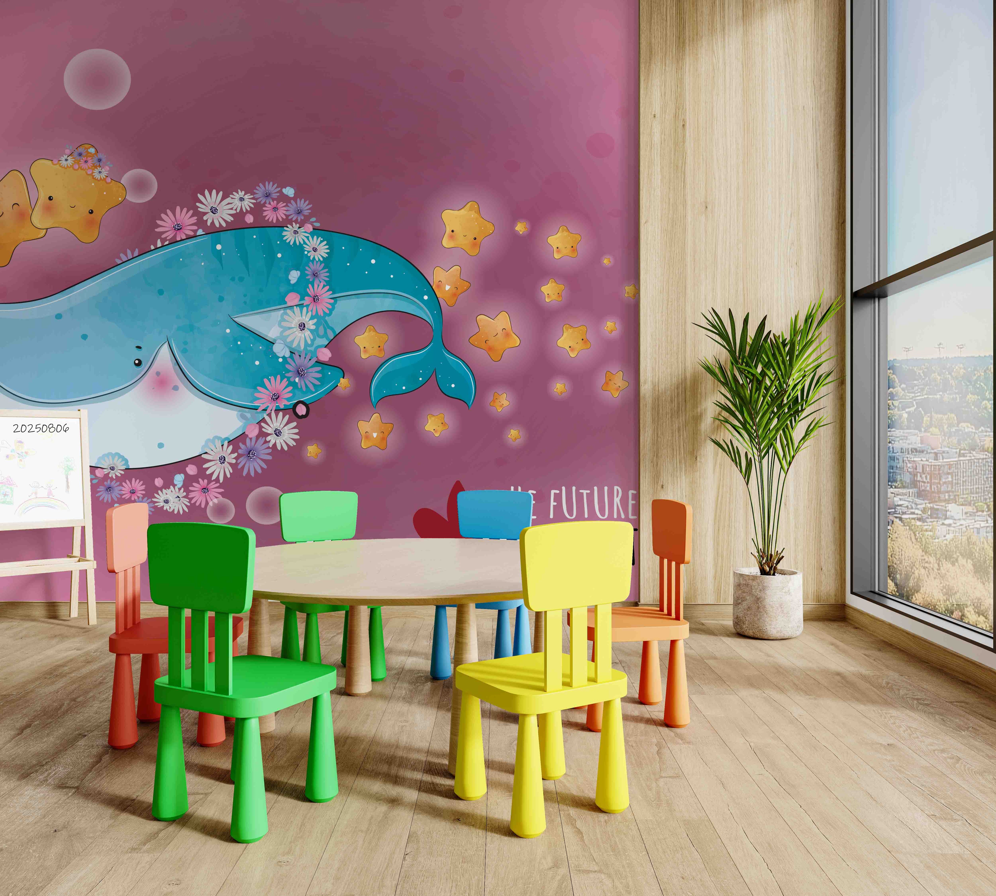 3D Childcare Nursery School Cartoon Kids Whale Wall Mural Wallpaper JN
