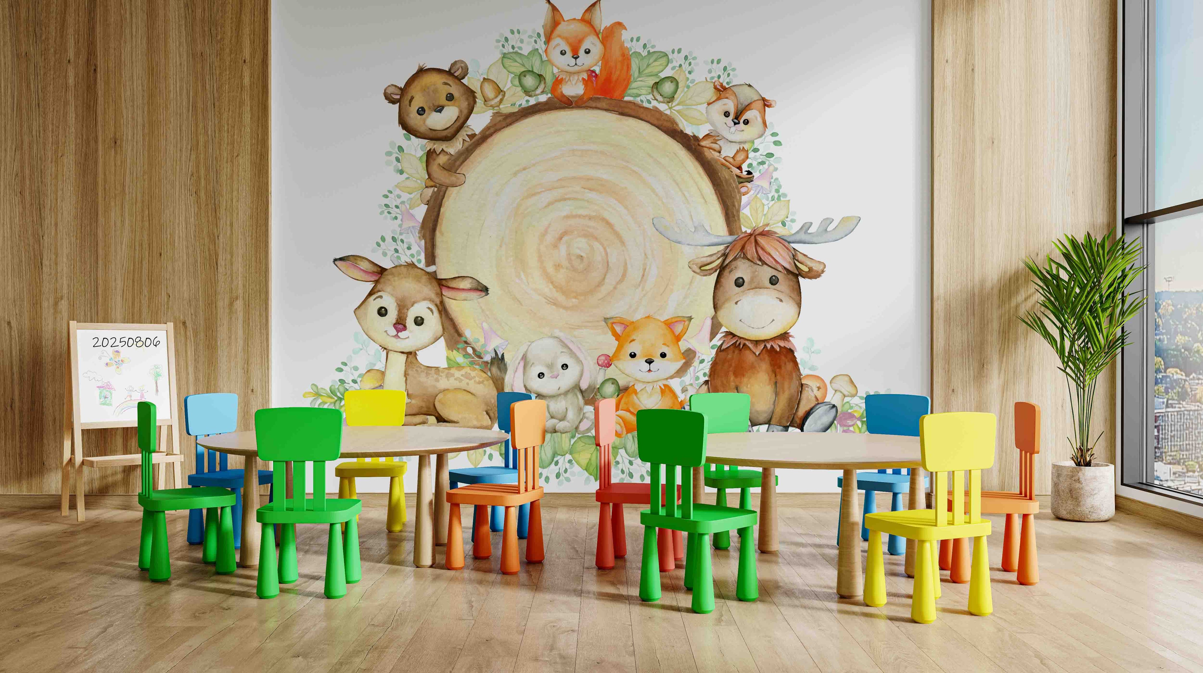3D Childcare Nursery School Cartoon Kids Animals Wall Mural Wallpaper JN 12