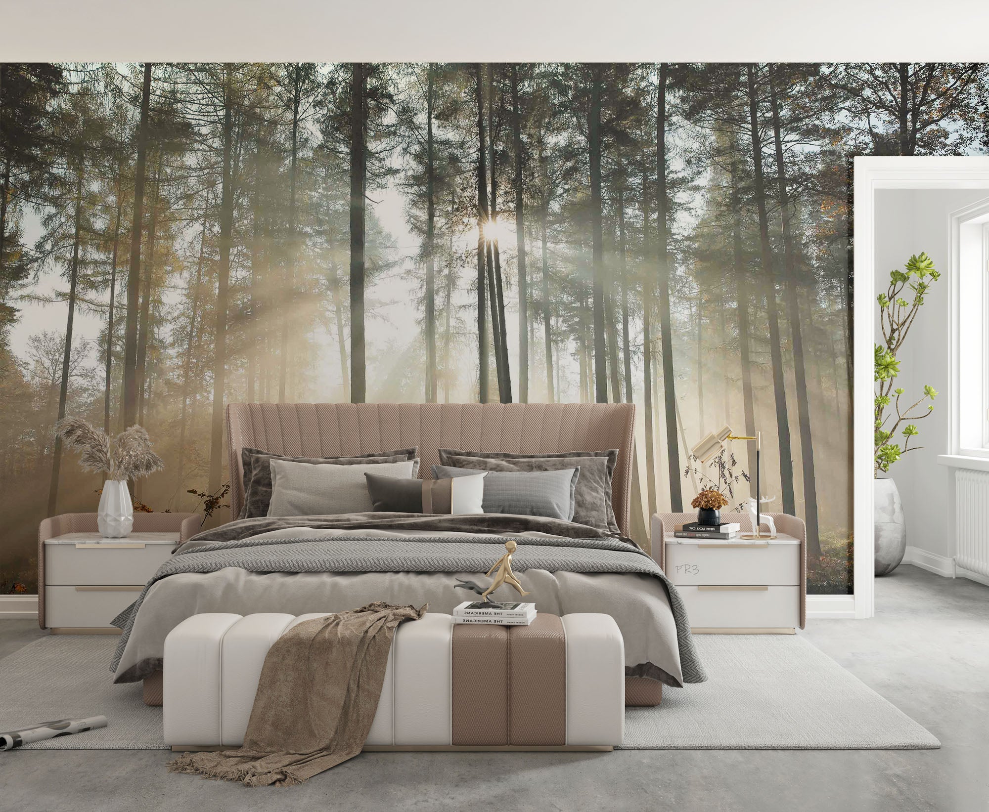 3D Forest Grass Tree Sunbeam Wall Mural Wallpaper GD 3850- Jess Art Decoration