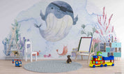 3D Childcare Nursery School Cartoon Whale KidsWall Mural Wallpaper JN
