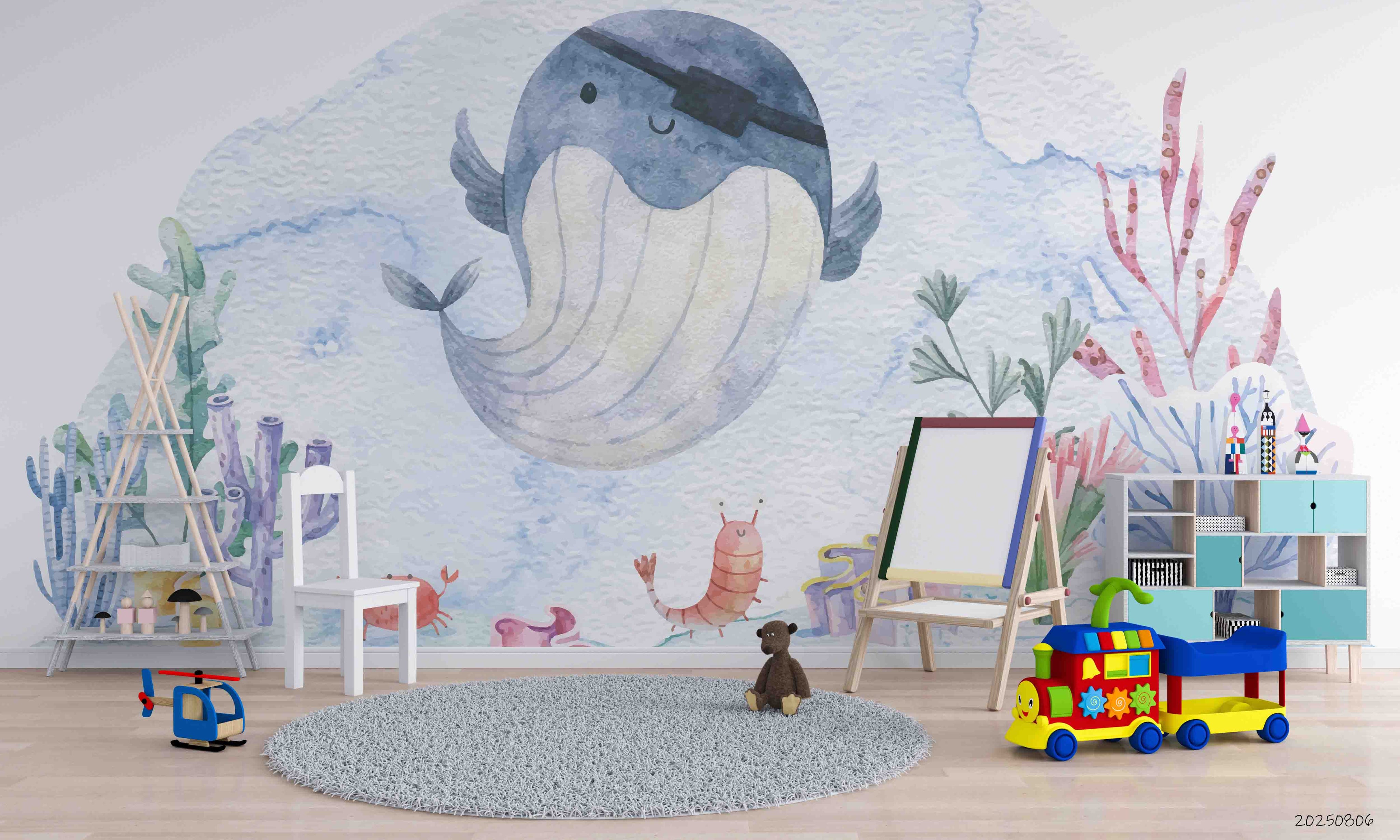 3D Childcare Nursery School Cartoon Whale KidsWall Mural Wallpaper JN