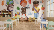 3D Childcare Nursery School Cartoon Child Wall Mural Wallpaper JN