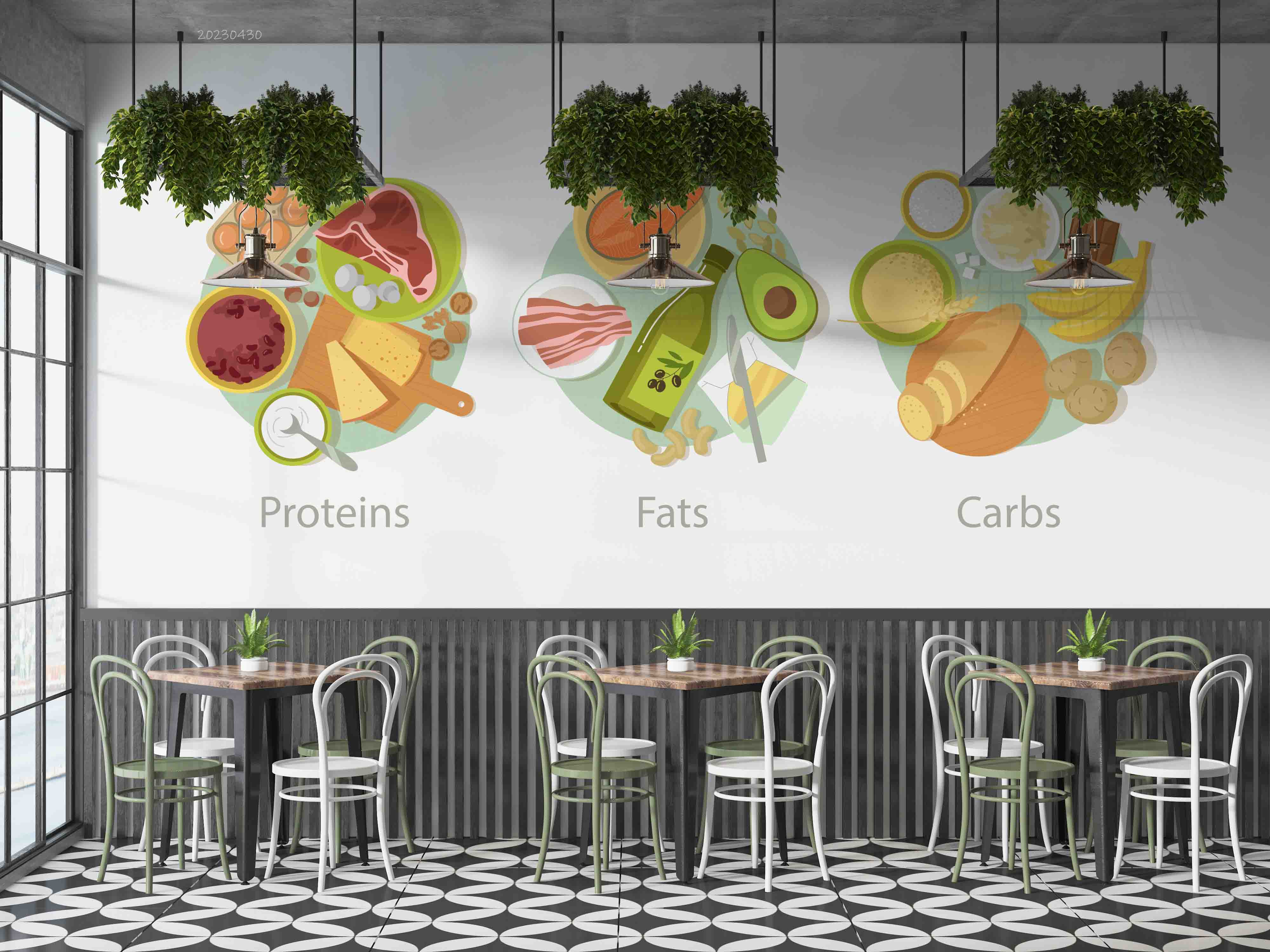 3D Cartoon Carbohydrate Fiber Cereal Grain Bread Energy Meat Eggs Diet Concept Wall Mural Wallpaper GD 5285- Jess Art Decoration