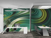 3D Office Business Commerce Green Lines Geometric Wall Mural Wallpaper 38