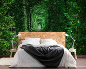 3D Railroad Summer Forest Green Trees Tunnel Wall Mural Wallpaper GD 3138- Jess Art Decoration