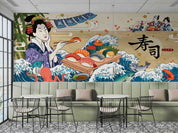 3D Ukiyo-e Style Geisha Giant Wave Tide Sashimi Wall Mural Wallpaper GD 5618- Jess Art Decoration