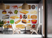 3D Pizza Cake Bread Cheese Chicken Nugget Wall Mural Wallpaper YXL 303