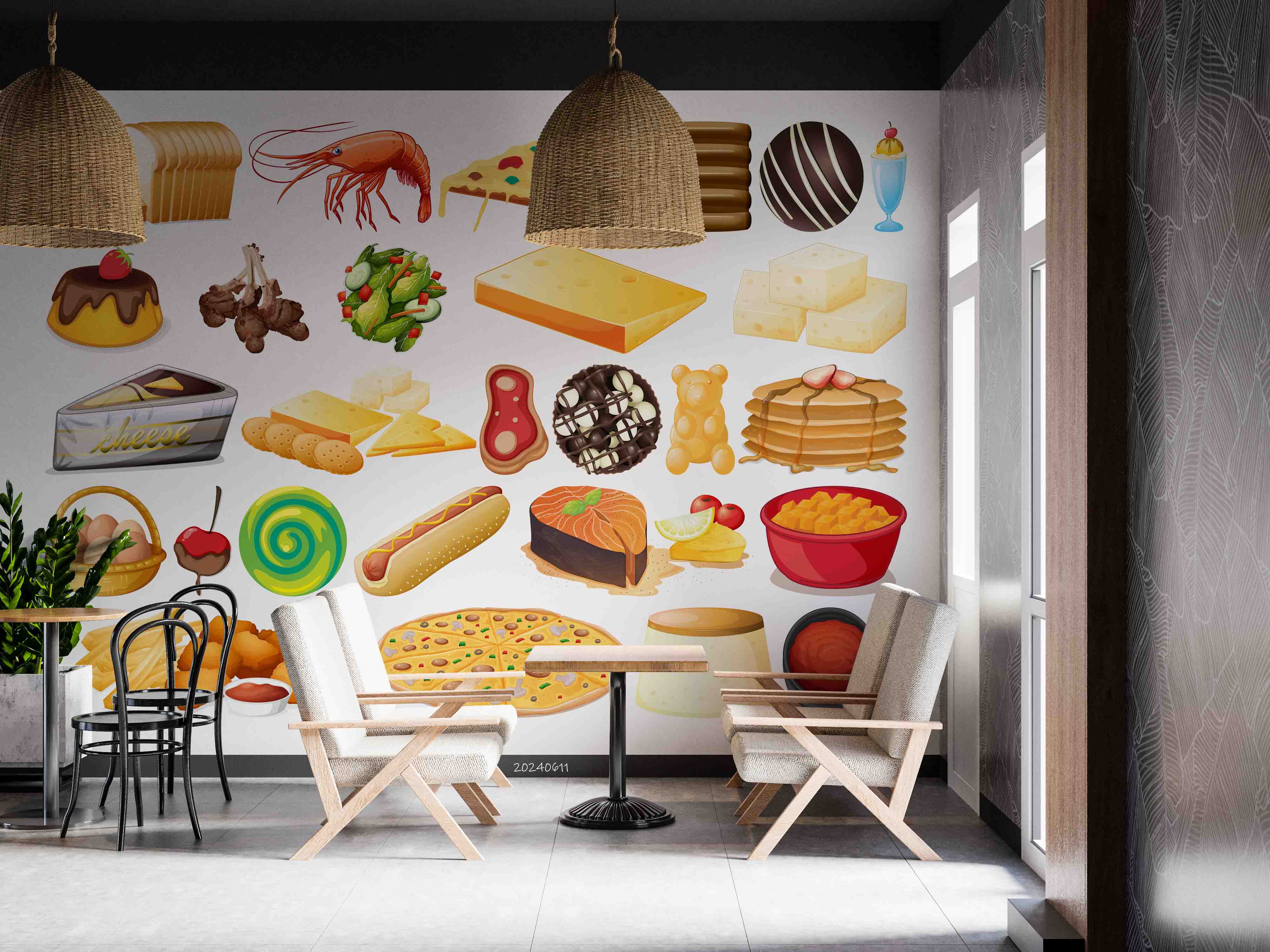 3D Pizza Cake Bread Cheese Chicken Nugget Wall Mural Wallpaper YXL 303