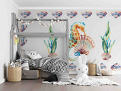 3D Animal Sea Horse Conch Coral Wall Mural Wallpaper YXL 48