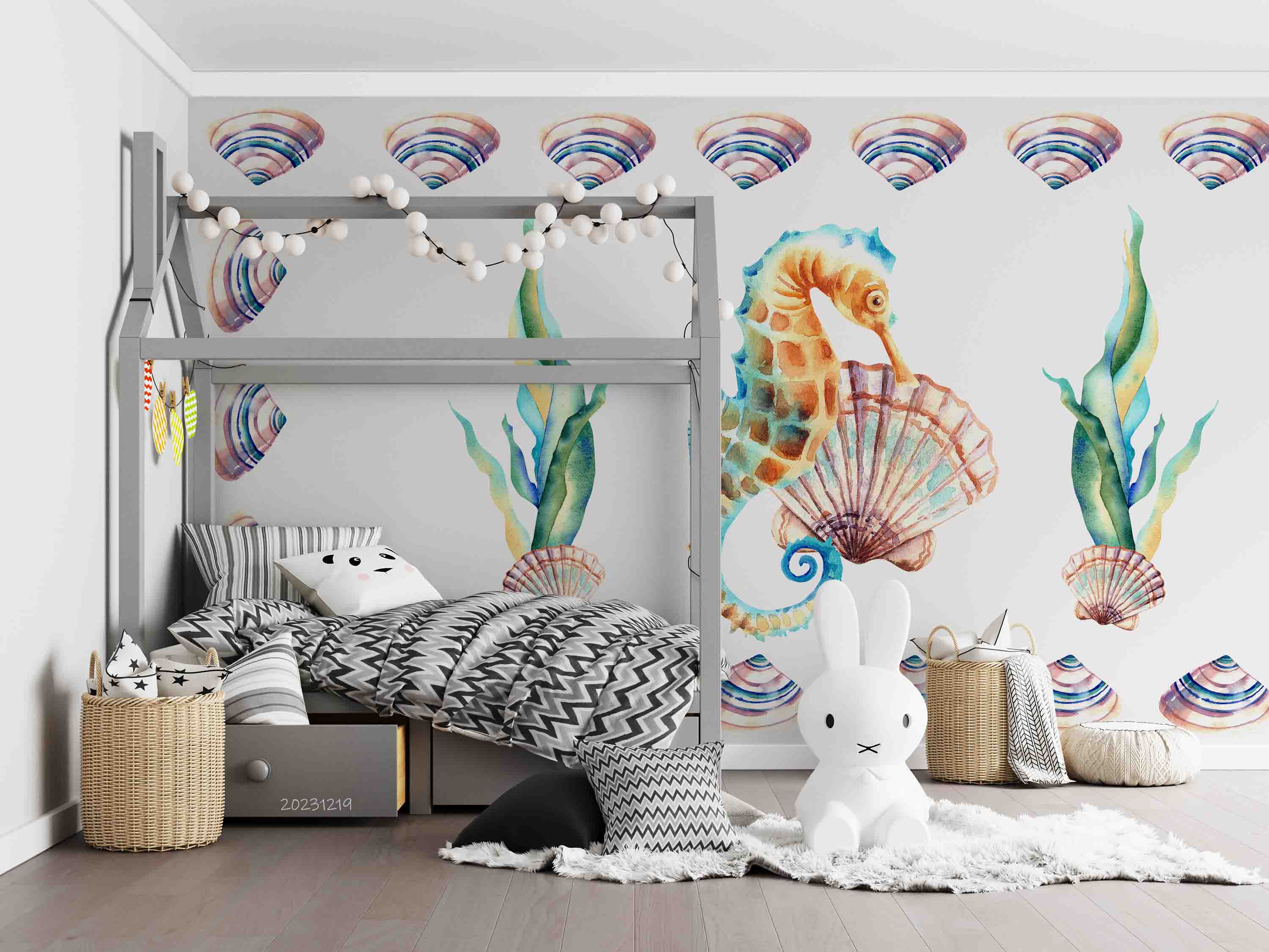 3D Animal Sea Horse Conch Coral Wall Mural Wallpaper YXL 48