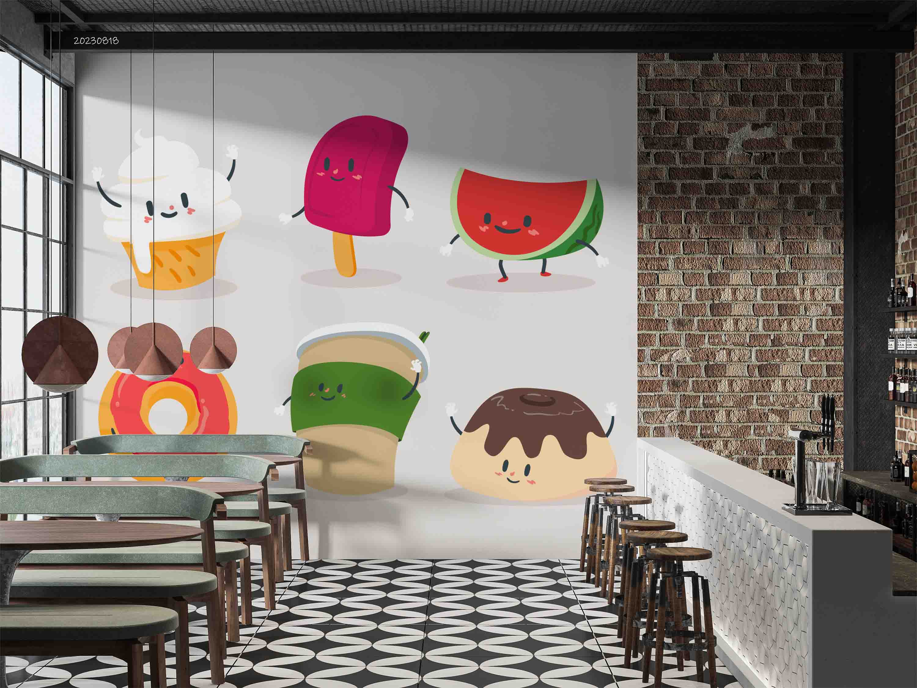 3D Ice Cream Popsicle White Wall Mural Wallpaper YXL 2317