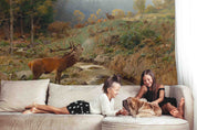 3D Animal Forest Wapiti River Stone Tree Wall Mural Wallpaper YXL 3- Jess Art Decoration