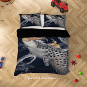 3D Animal Peacock Gray Quilt Cover Set Bedding Set Duvet Cover Pillowcase 239
