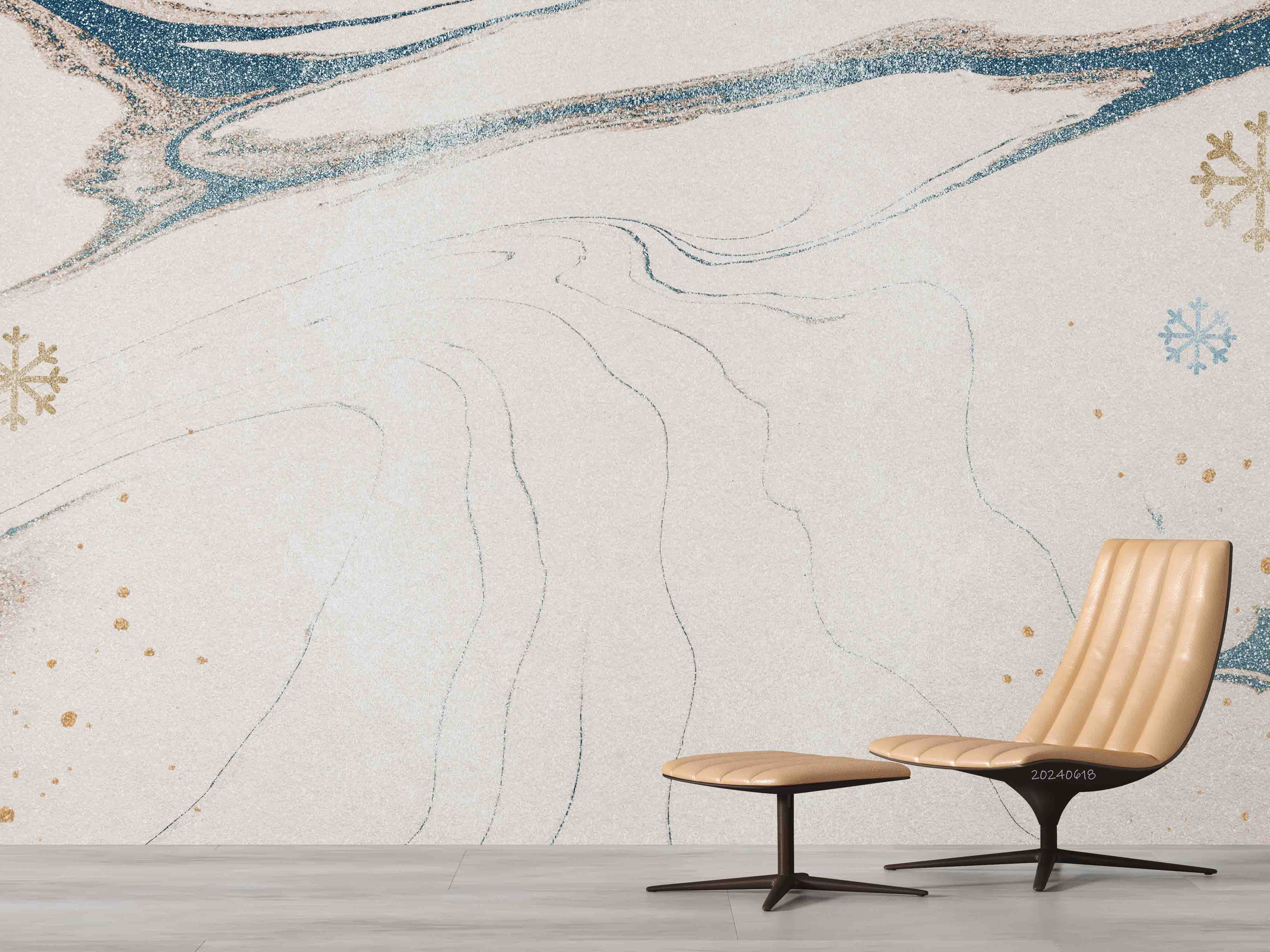 3D Abstract Damaskeen Gold Dust Snowflake Wall Mural Wallpaper YXL 630