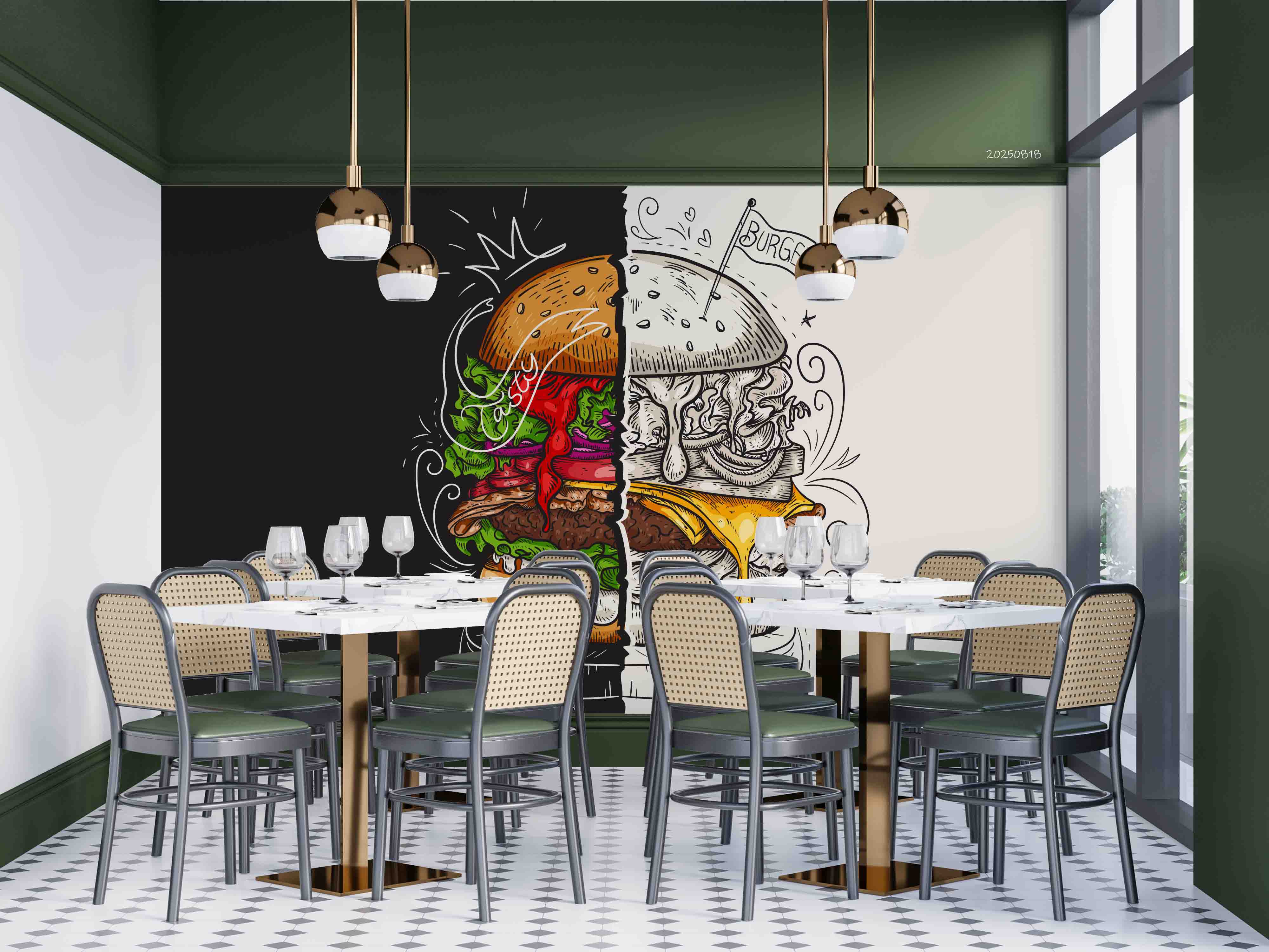 3D Restaurant Snack Bar Diner Fast Food Hamburger Wall Mural Wallpaper 13