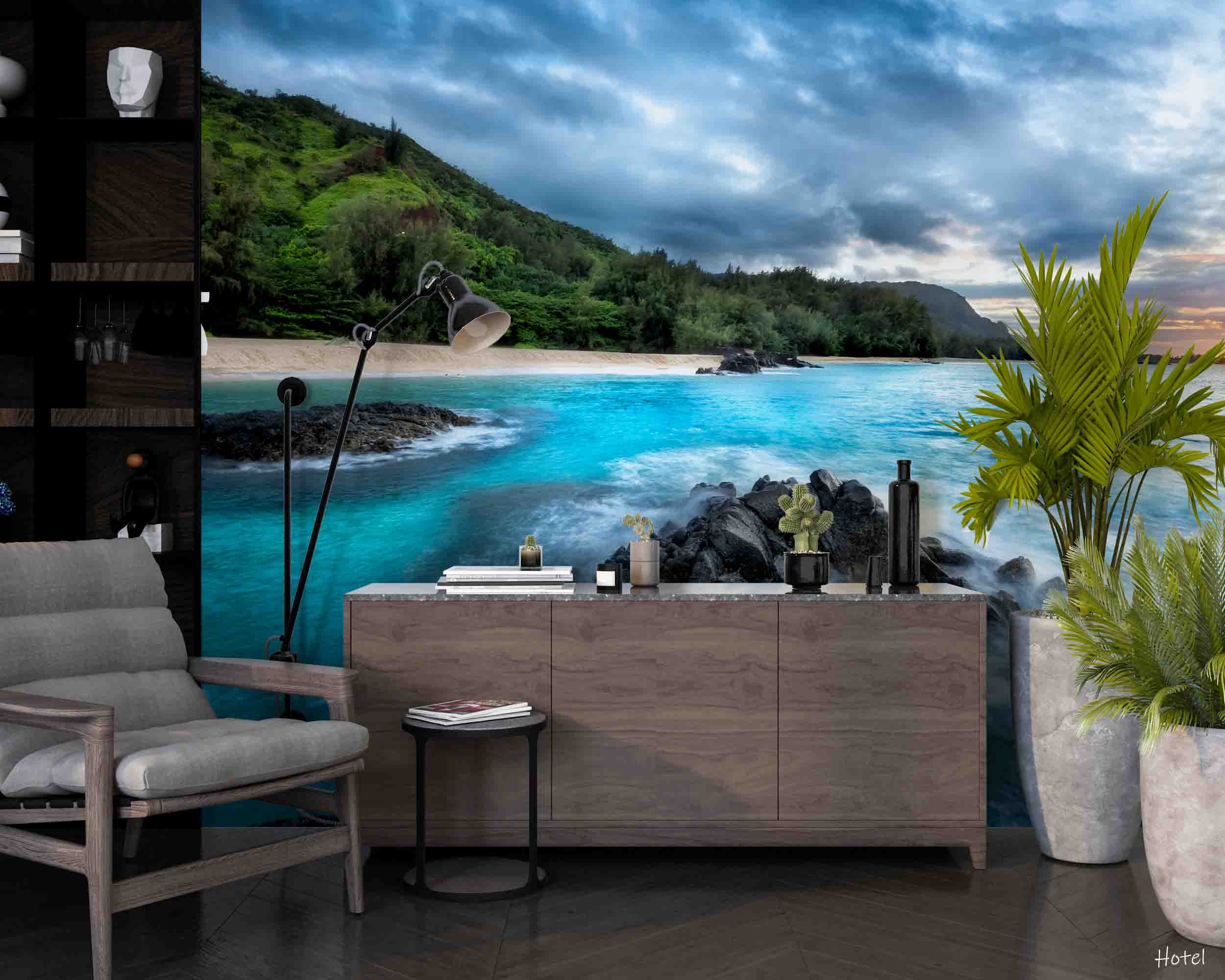 3D Hotel Inn Motel Hostel Resort Manor Scenery Mountains Sea Wall Mural Wallpaper 31