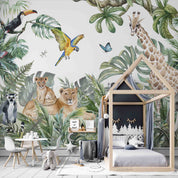 3D Animal Tree Elephant Giraffe Cheetah Butterfly Zebra Lion Parrot Wall Mural Wallpaper YXL 2548