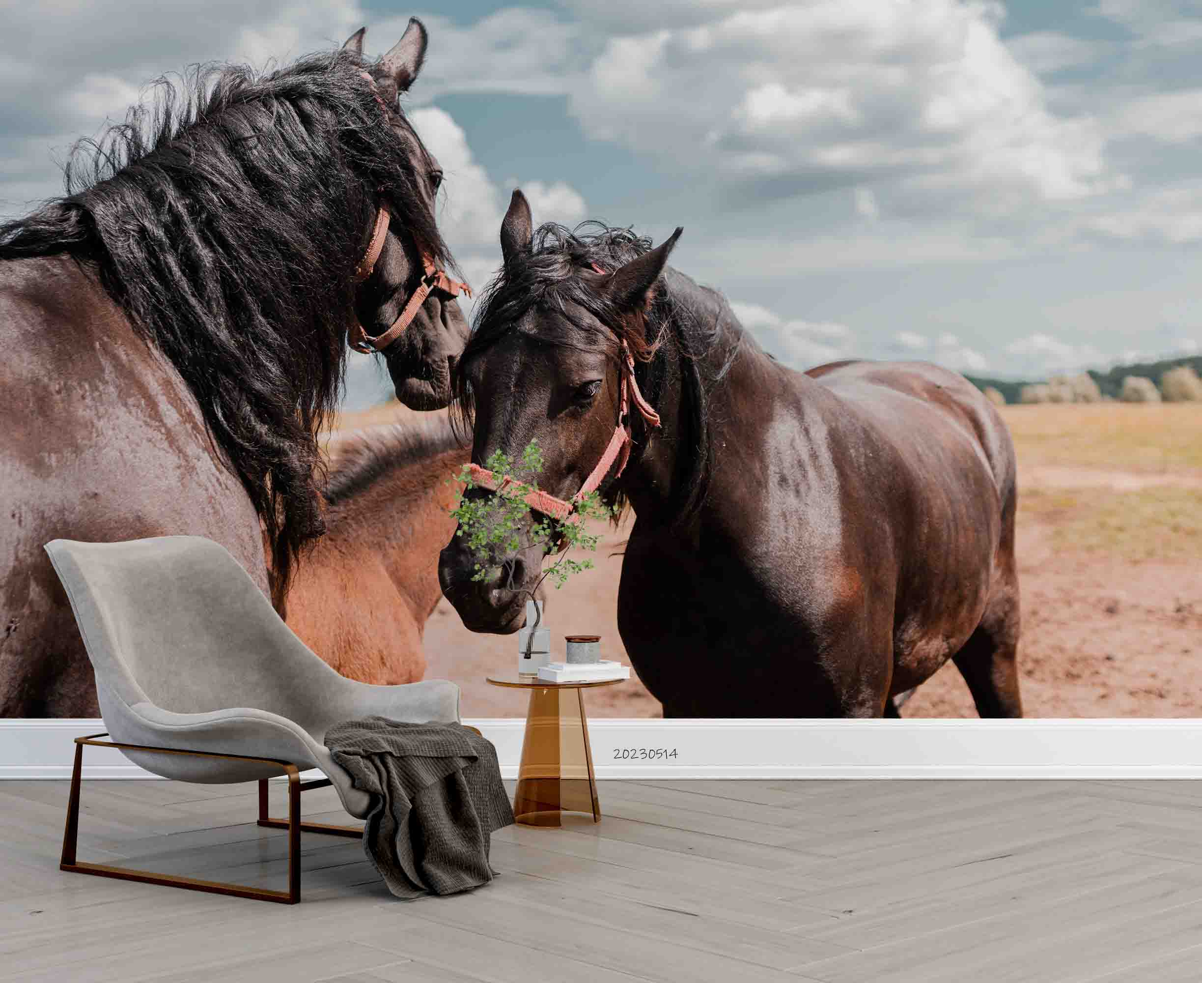 3D Brown Black Horses Pasture Wall Mural Wallpaper GD 5313- Jess Art Decoration