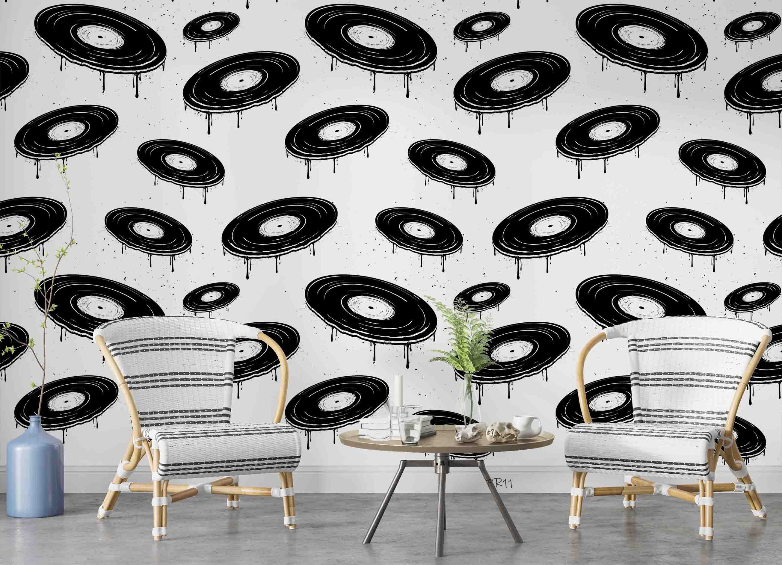 Geometric Circle Drip Ink White Contemporary Wallpaper contemporary street art wall mural for creative room or feature wall -