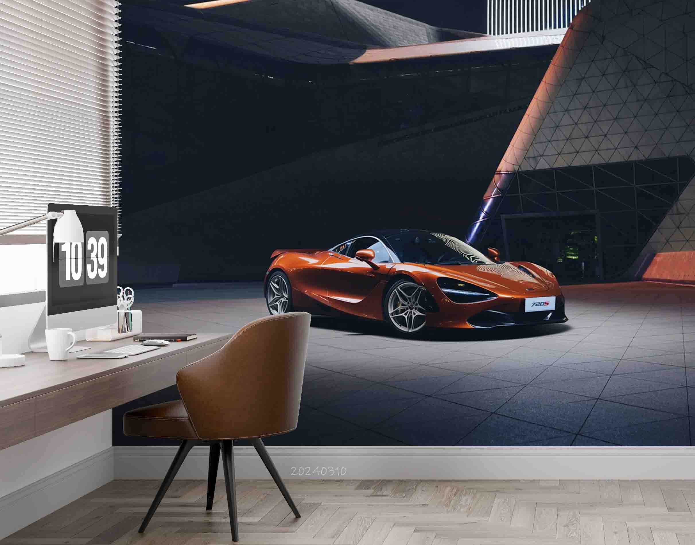 3D Orange Sports Car Wallpaper Wall Mural Wall Decor Wall Art Wall Sticker Remoable Wallpaper