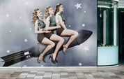 3D Retail Shop Store Market Trade Beautiful Woman Rocket Space Wall Mural Wallpaper 30