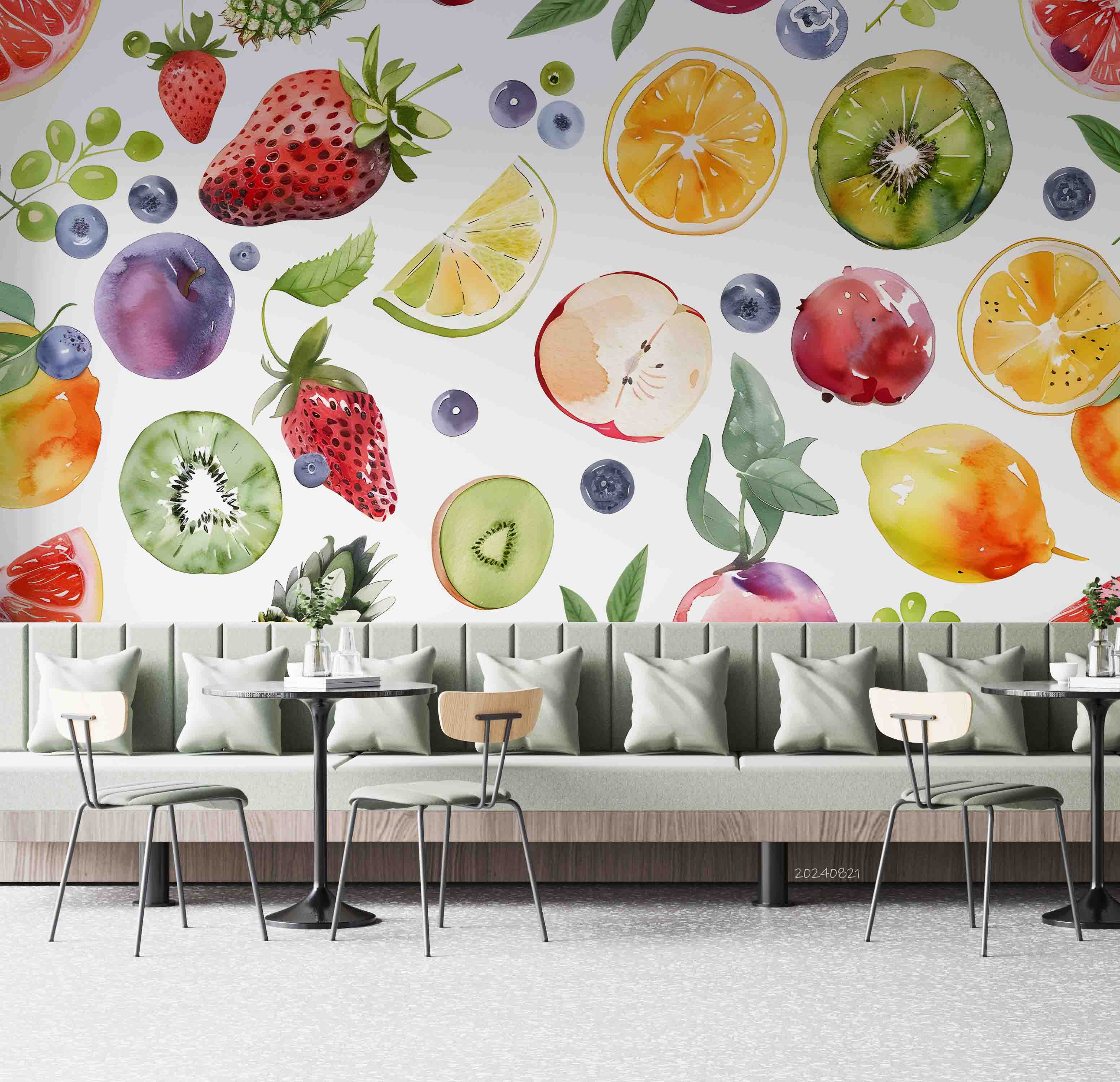 3D Apple Strawberry Kiwi Fruit Wall Mural Wallpaper YXL 283