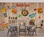 Fast Food Background Food Wallpaper food shop street art wall mural for cafe or restaurant - view 2