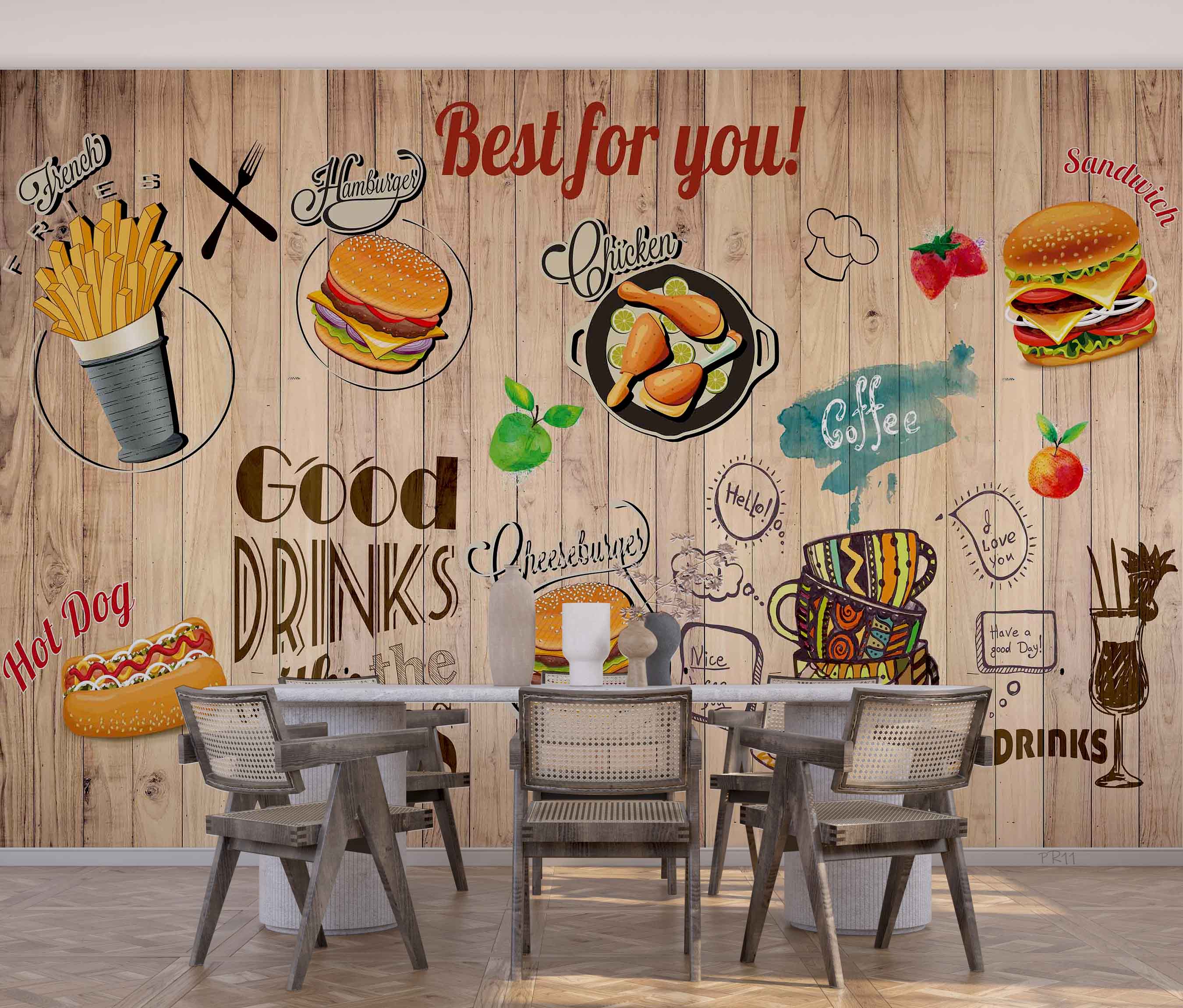 Fast Food Background Food Wallpaper food shop street art wall mural for cafe or restaurant - view 2