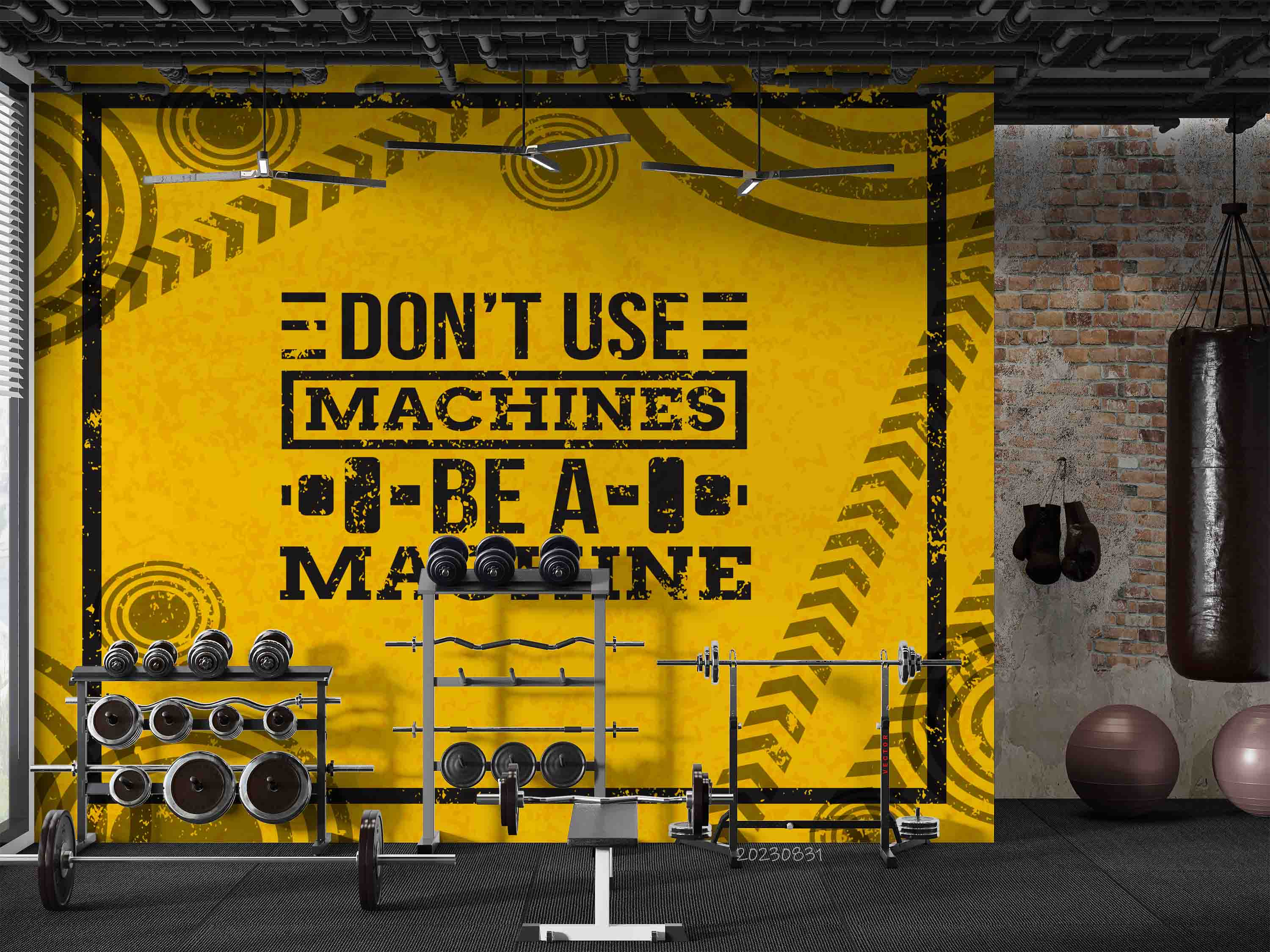 3D Fitness Equipment Weightlifting Yellow Wall Mural Wallpaper YXL 2409