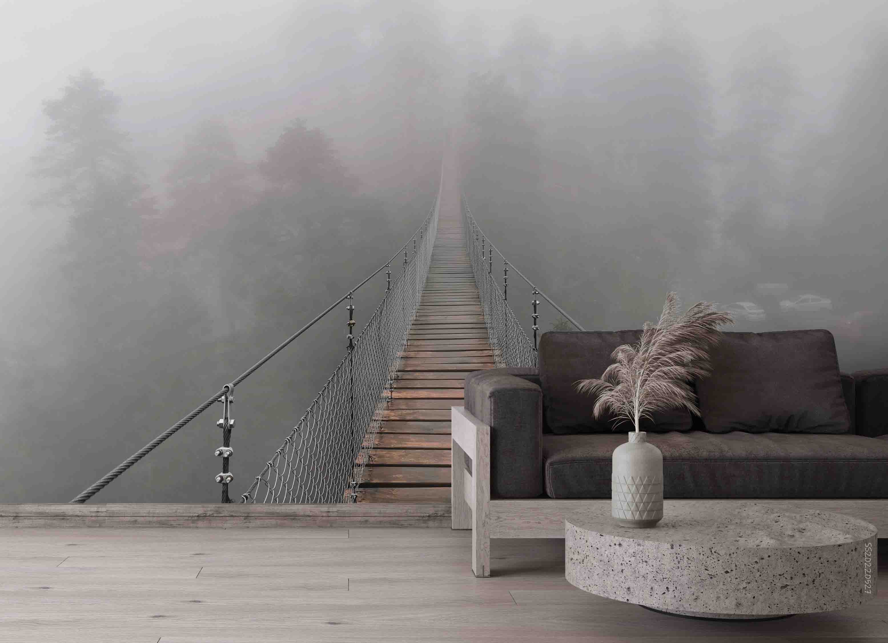 3D Mexico Oaxaca Fog Mountain Suspension Bridge Wall Mural Wallpaper GD 4218- Jess Art Decoration