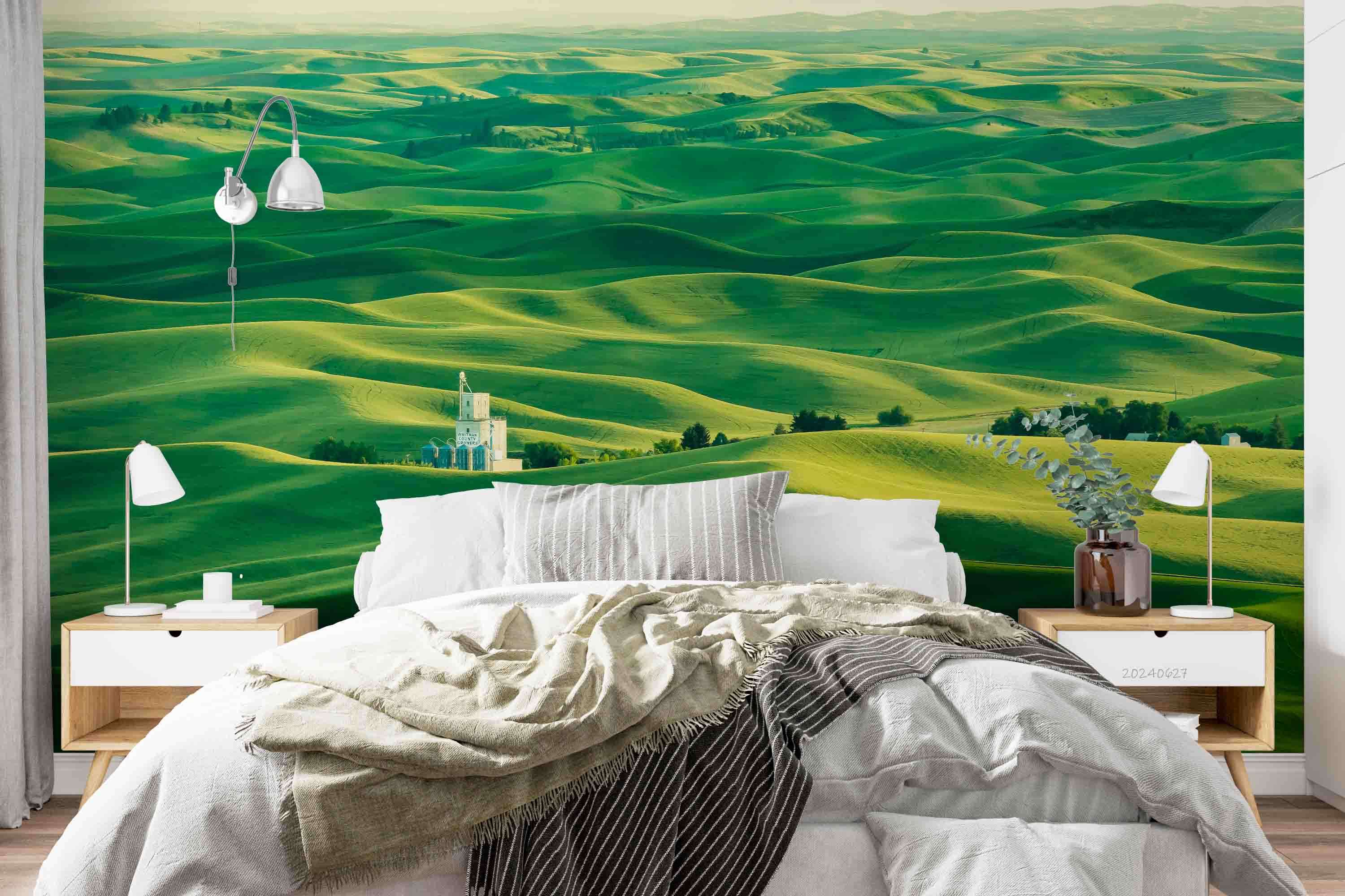 3D Countryside Tree Grassland Green Wall Mural Wallpaper YXL 683
