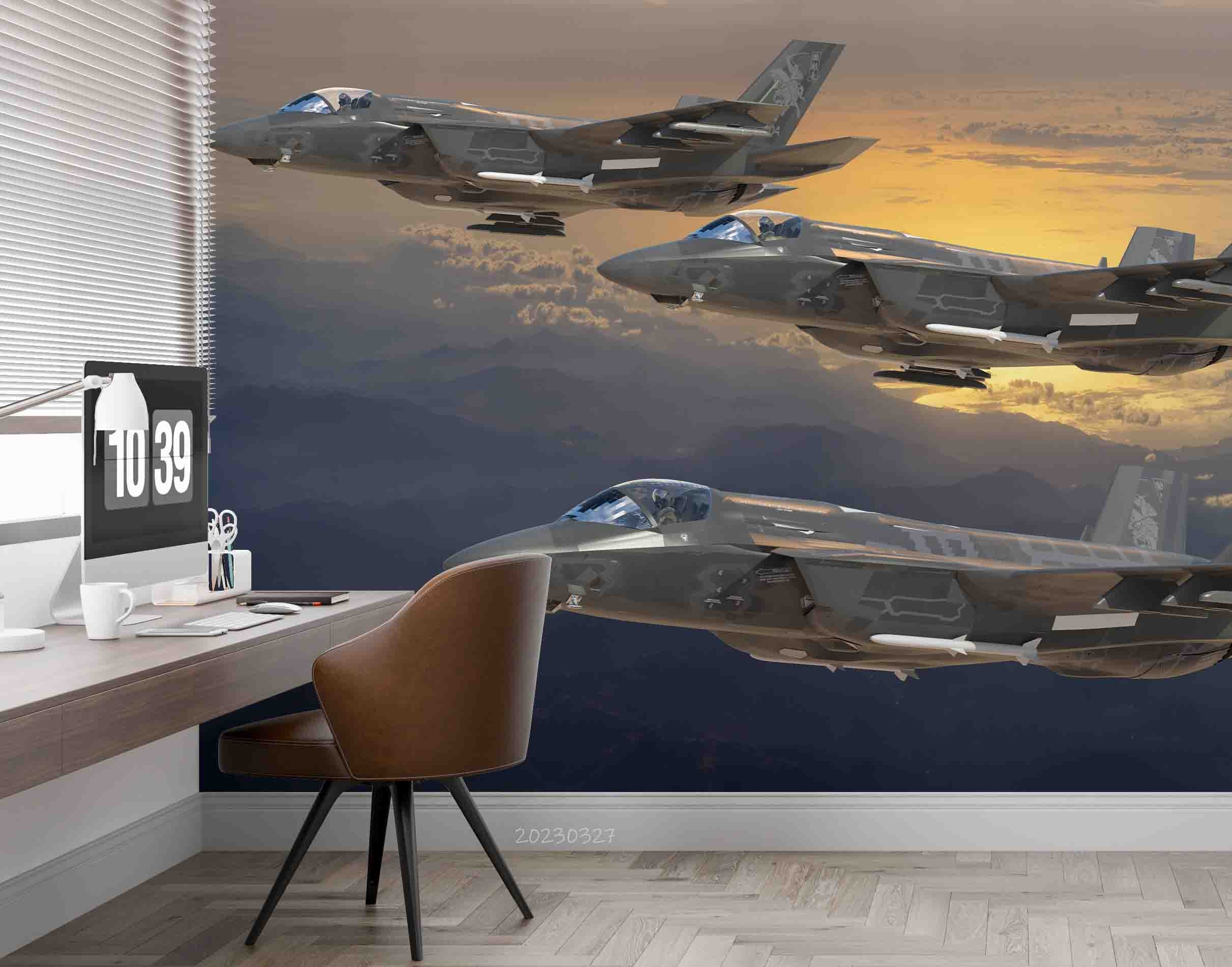 3D Lockheed Martin F-35 Lightning II Formation Wall Mural Wallpaper GD 5424- Jess Art Decoration