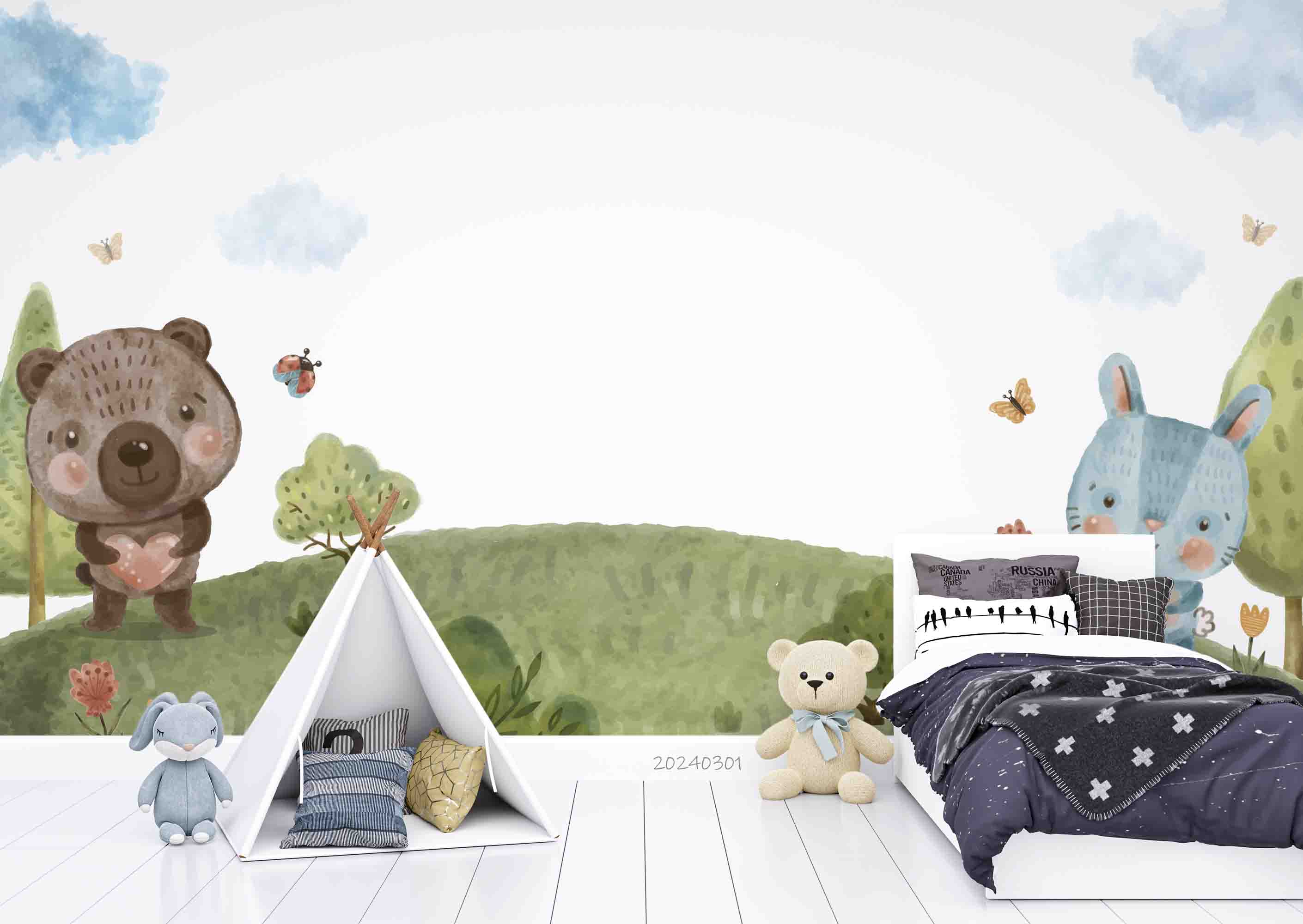 3D Cartoon Grass Animal Bear Kids Wallpaper Wall Mural Wall Decor Wall Art Wall Sticker Remoable Wallpaper