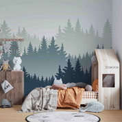 3D Misty Forest Fog minimal misty pine forest wall mural wallpaper for nursery - view 3